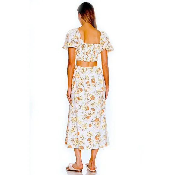 Faithfull The Brand Loucetta Cutout Midi Dress-Puff Sleeves Palermo Floral Print - Picture 5 of 6